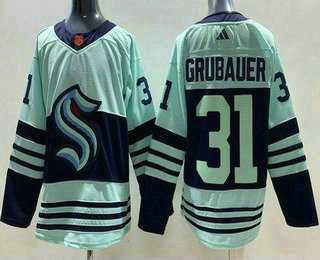 Men%27s Seattle Kraken #31 Philipp Grubauer Light Green 2022 Reverse Retro Authentic Jersey